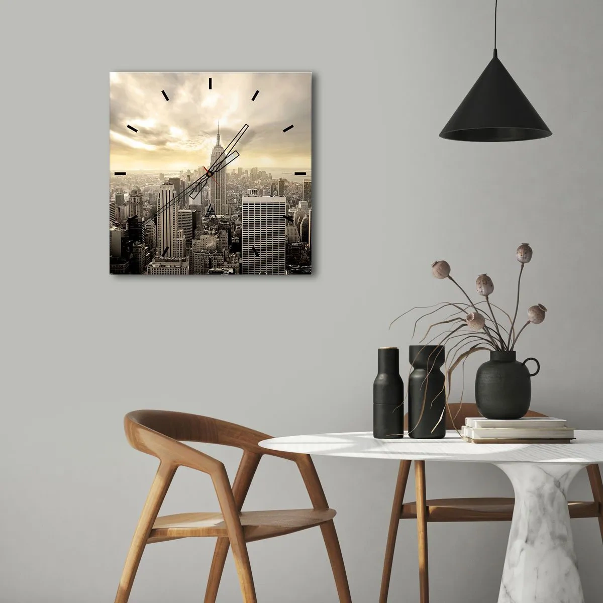 Wandklok - Klok - New York geweven van grijs - 40x40 cm