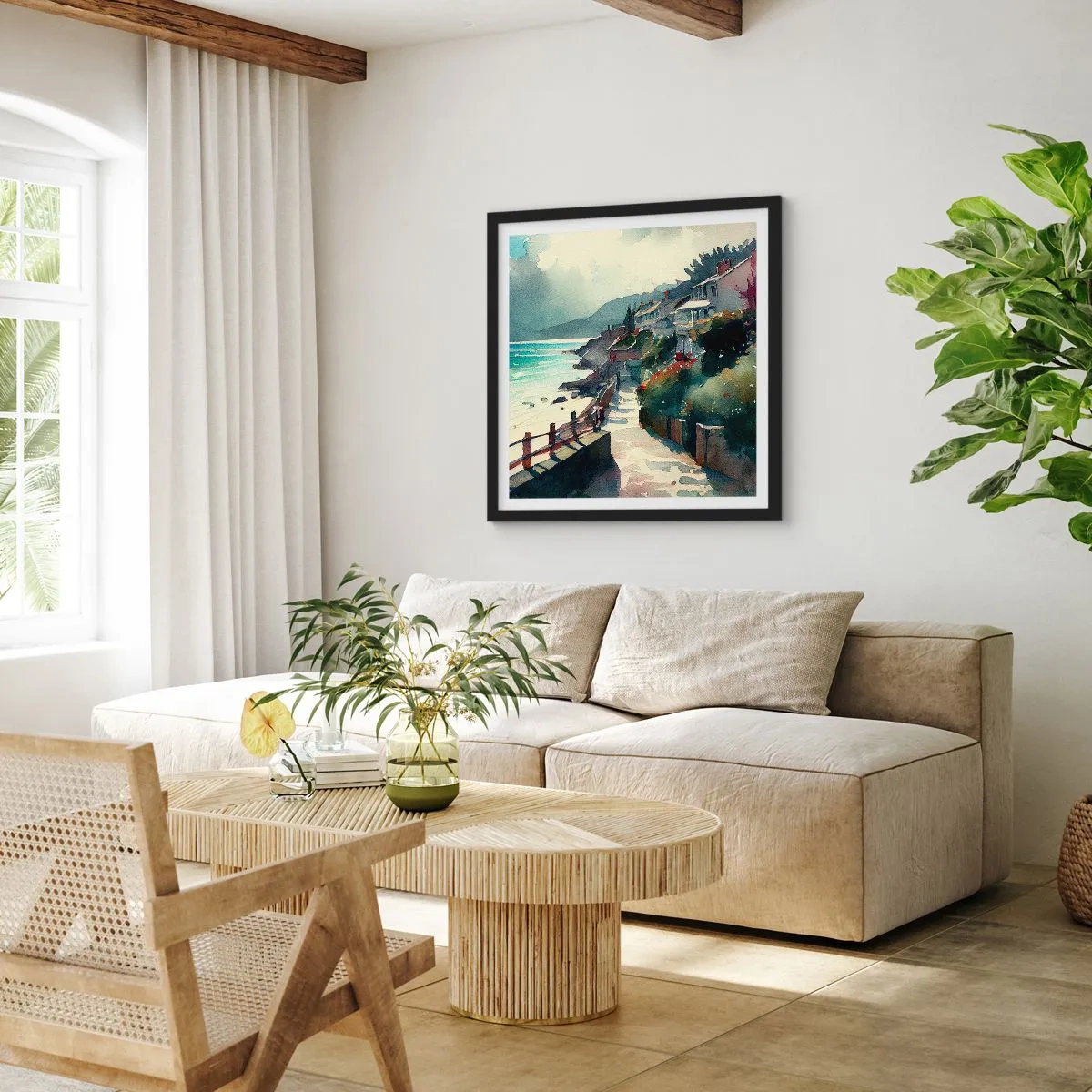 Poster in een zwarte lijst - Mediterrane stad - 40x40 cm