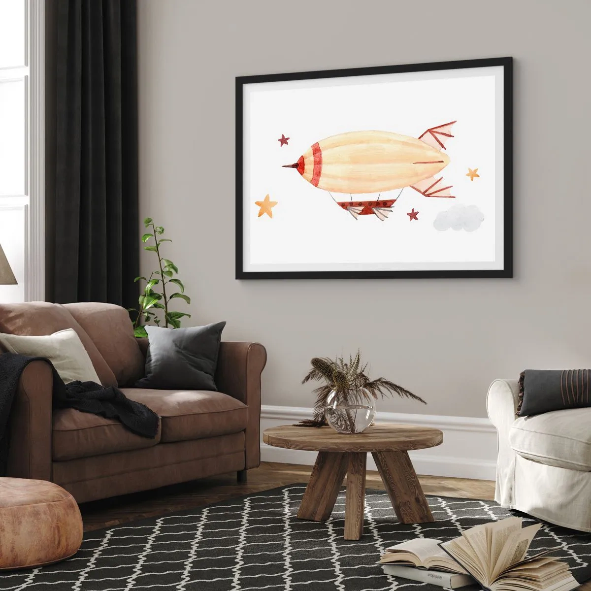 Poster in een zwarte lijst - Luchtschip - 70x50 cm