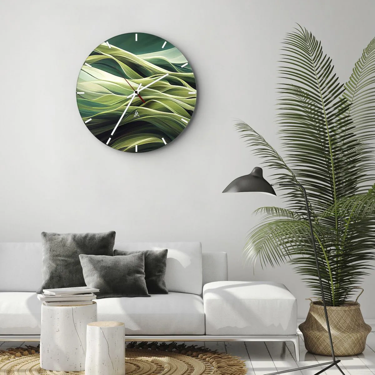 Wandklok - Klok - Groene golven in een abstracte, dynamische compositie - 30x30cm - Abstract groen spel - Moderne wanddecoratie voor woonkamer, keuken en slaapkamer ARTTOR