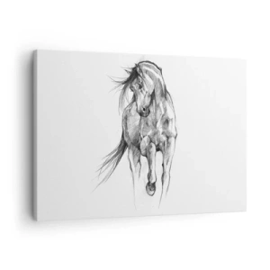 Schilderen op canvas - Zwart-wit schets van een galopperend paard - 70x50cm - In een sierlijke draf - Moderne wanddecoratie voor woonkamer en slaapkamer ARTTOR
