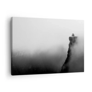Schilderen op canvas - Een eenzame boom aan de rand van een klif, omgeven door mist - 70x50cm - Aan de rand van de wereld - Moderne wanddecoratie voor woonkamer en slaapkamer ARTTOR