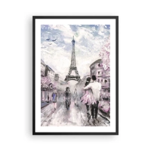 Poster in een zwarte lijst - Een romantisch tafereel in Parijs met de Eiffeltoren op de achtergrond - 50x70cm - Hoe verliefd te worden is alleen in ... - Moderne wanddecoratie voor woonkamer en slaapkamer ARTTOR