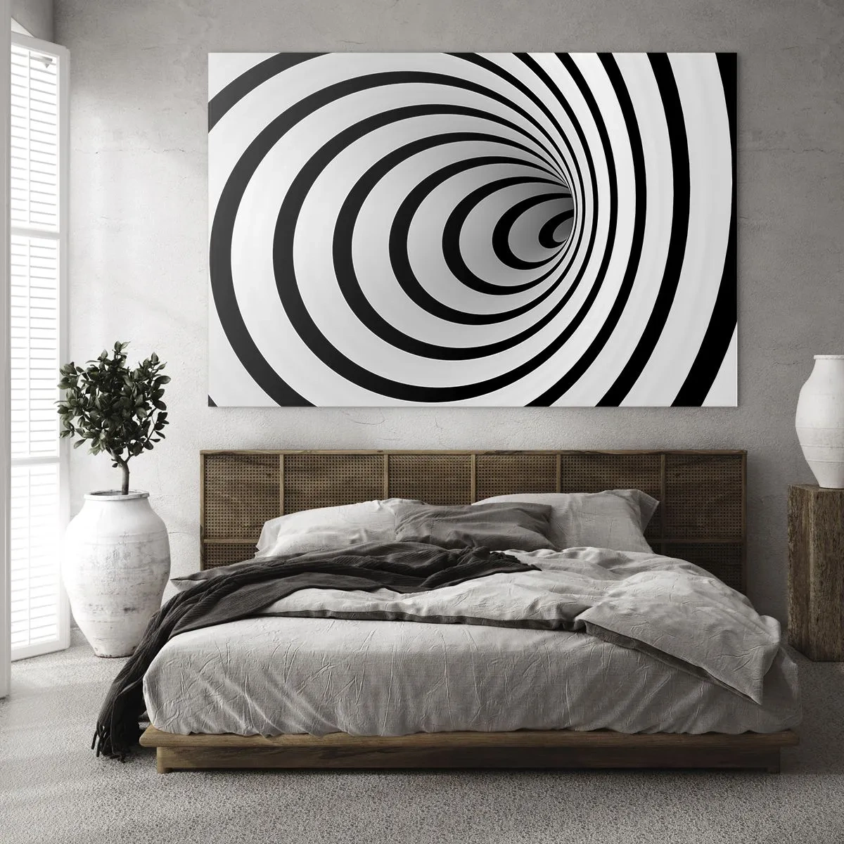Schilderen op glas - Abstract spiraalpatroon in zwart-wit - 70x50cm - Kun jij er ook niet tegen? - Moderne wanddecoratie voor woonkamer en slaapkamer ARTTOR