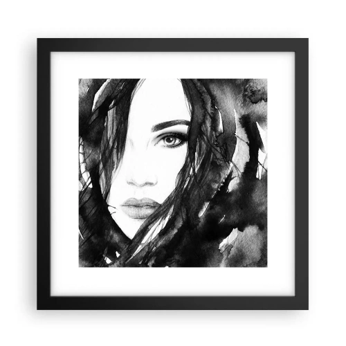 Poster in een zwarte lijst - Portret van een dame in zwart en wit - 30x30 cm