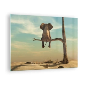 Schilderen op glas - Een olifant op een boomtak in een surrealistische omgeving - 70x50cm - Een nieuw gezichtspunt - Moderne wanddecoratie voor woonkamer en slaapkamer ARTTOR
