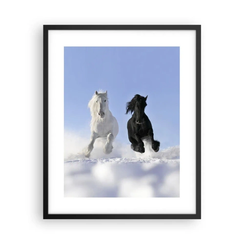 Poster in een zwarte lijst - Zwart-wit galop - 40x50 cm