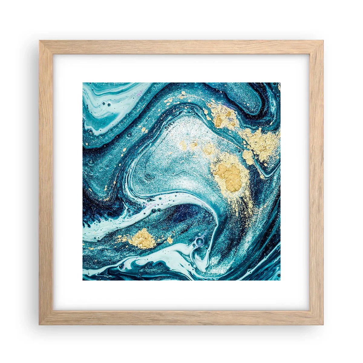 Een poster in een licht eiken lijst - Blauwe draaikolk - 30x30 cm