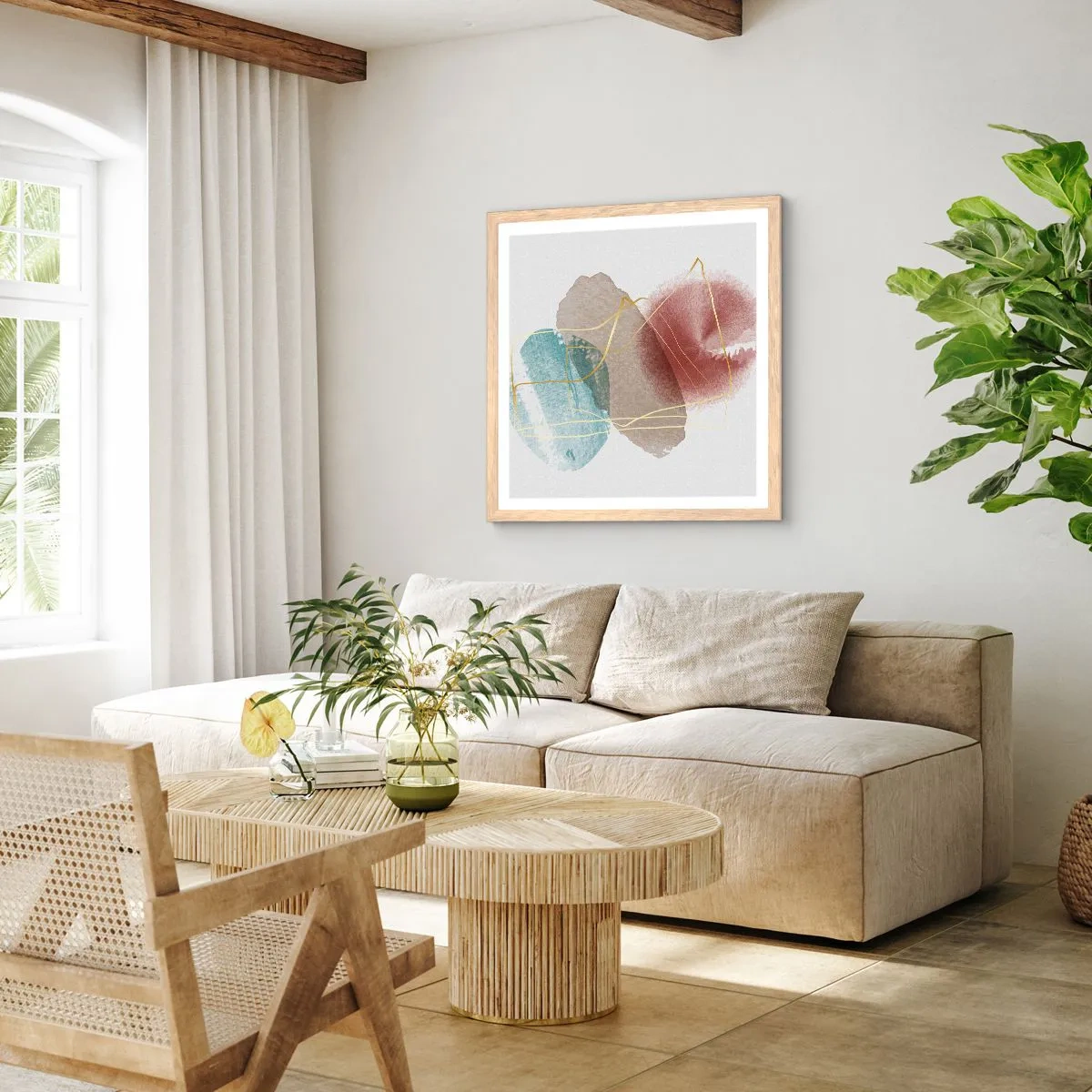 Een poster in een licht eiken lijst - Koralen van de ruimte - 50x50 cm