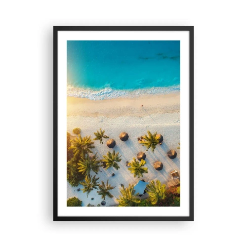 Poster in een zwarte lijst - Luchtfoto van een paradijselijk strand met palmbomen en turquoise water - 50x70cm - Welkom in het paradijs - Moderne wanddecoratie voor woonkamer en slaapkamer ARTTOR