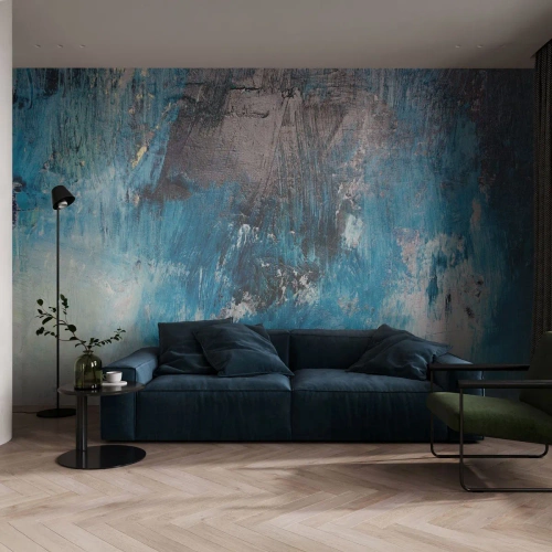 Zelfklevend Fotobehang Deluxe Sticker - Rhapsody in Blauw - Abstractie, Deel, Moderne kunst - 500x350 cm