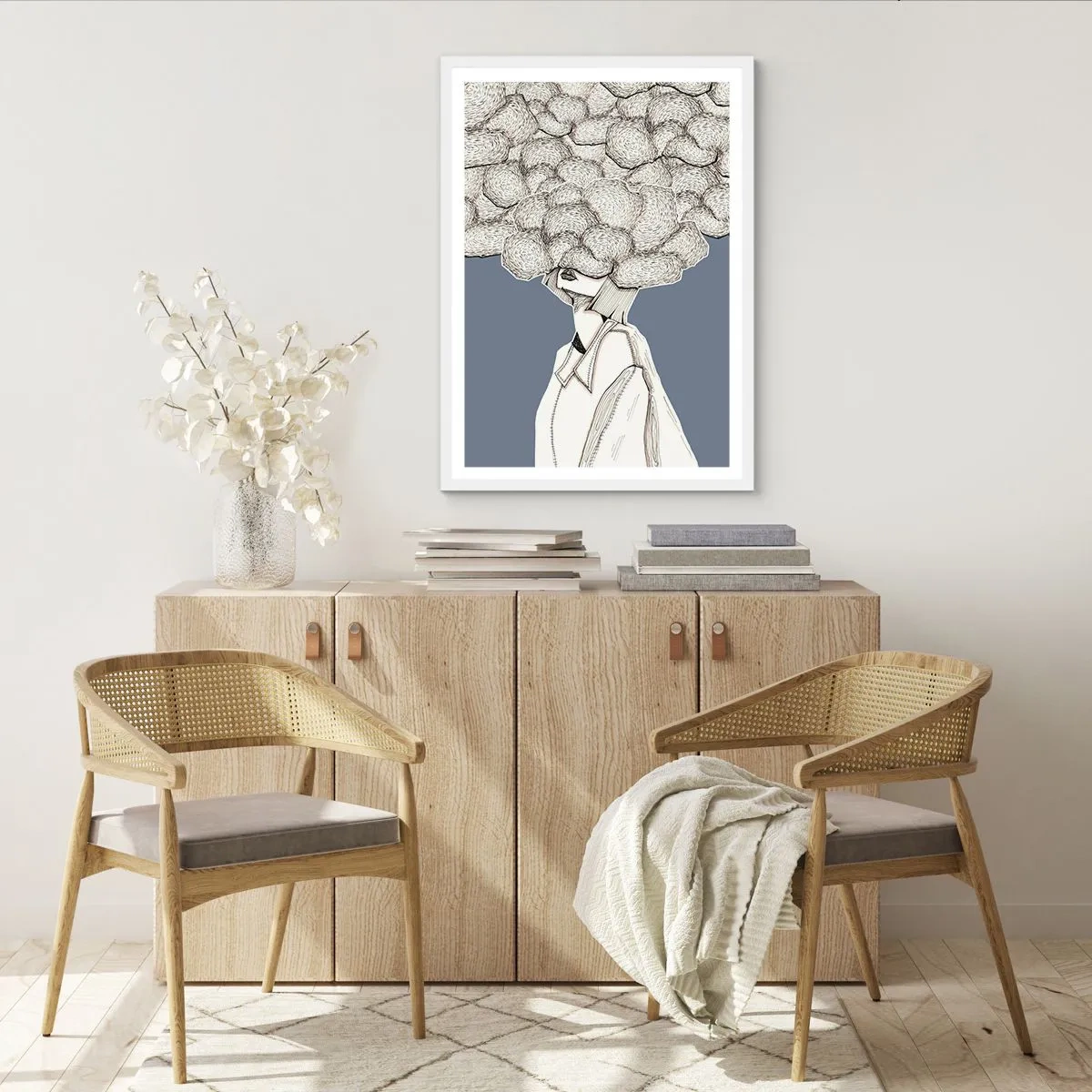 Poster in een witte lijst - Met hoofd in de wolken - 70x100 cm