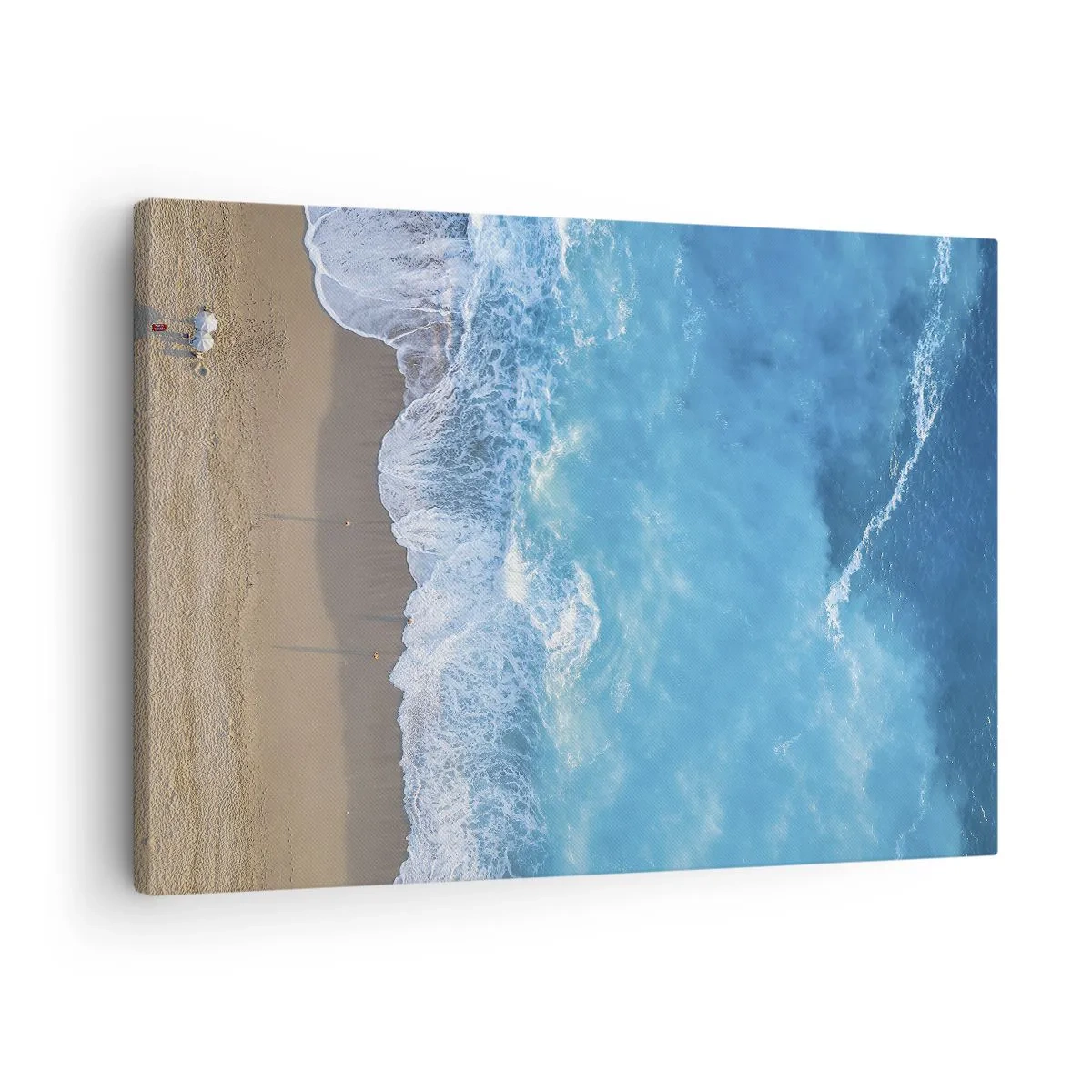Schilderen op canvas - Een vogelperspectief op het strand en de zeegolven - 70x50cm - De kracht van blauw - Moderne wanddecoratie voor woonkamer en slaapkamer ARTTOR
