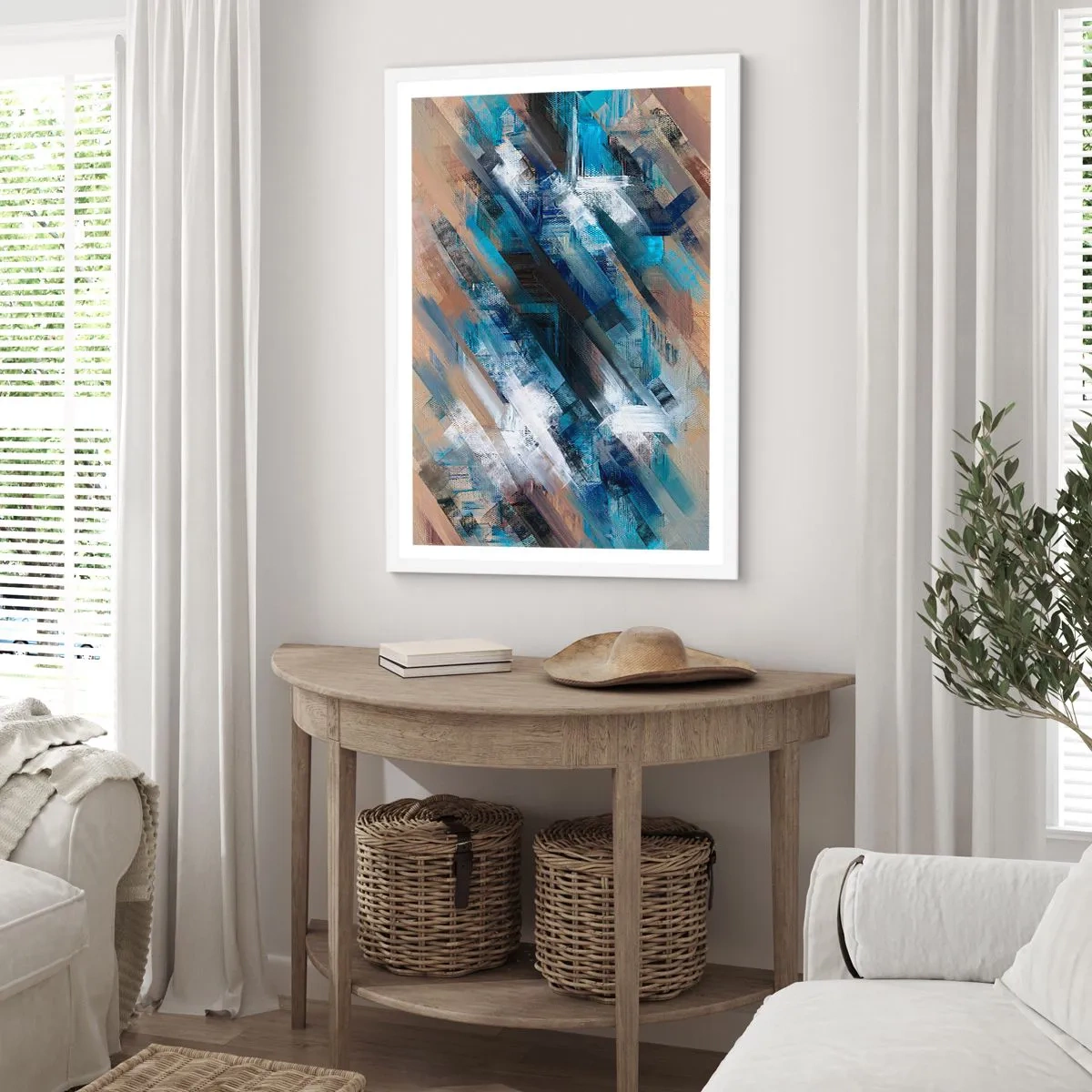 Poster in een witte lijst - Op een blauwe diagonaal - 61x91 cm