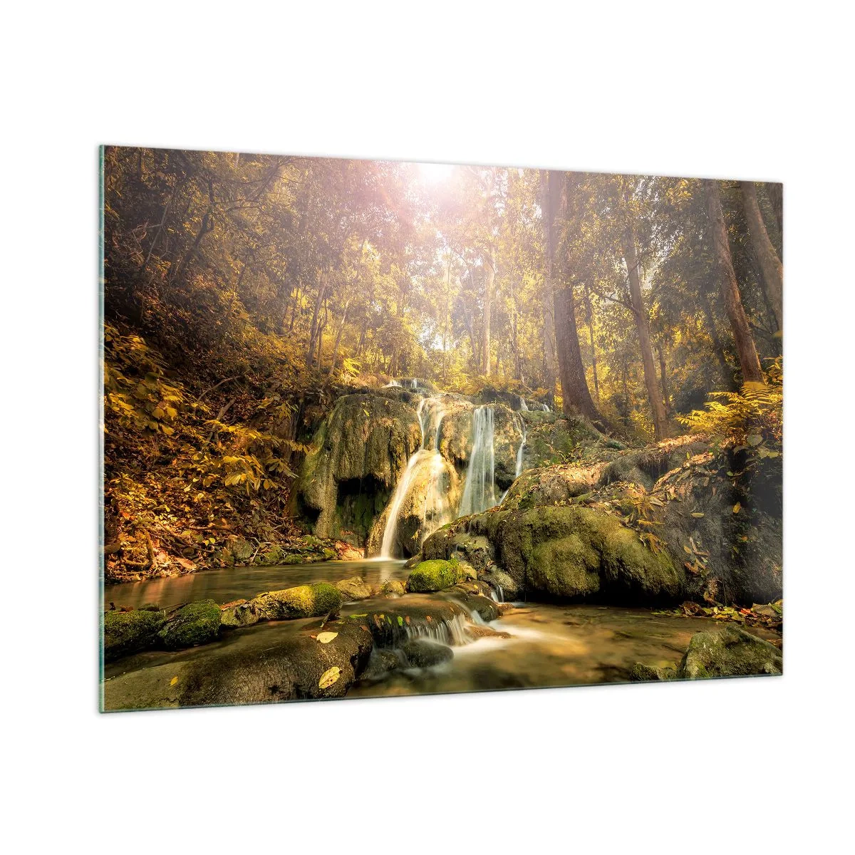 Schilderen op glas - Boscascade in het groen - 100x70 cm