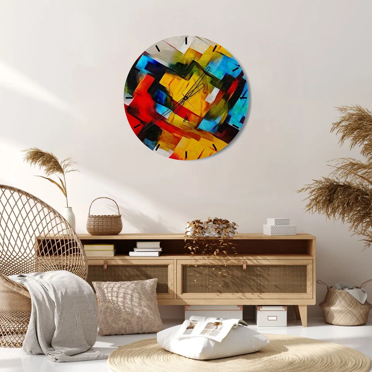 Wandklok - Klok - Kleurrijke abstractie met geometrische vormen - 30x30cm - Een veelkleurig lagen koekje - Moderne wanddecoratie voor woonkamer, keuken en slaapkamer ARTTOR