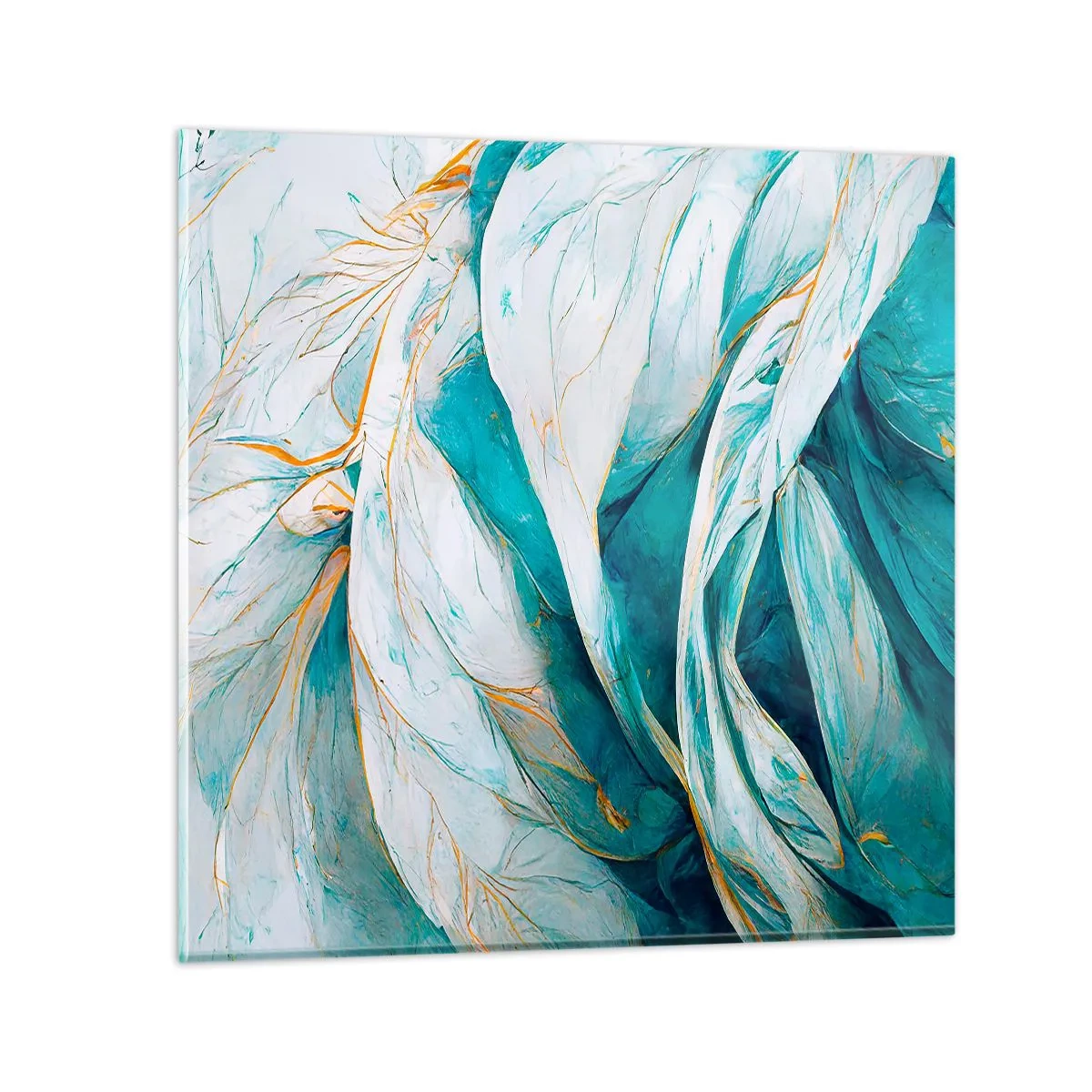 Schilderen op glas - Blauwe abstractie met een gouden motief - 50x50 cm