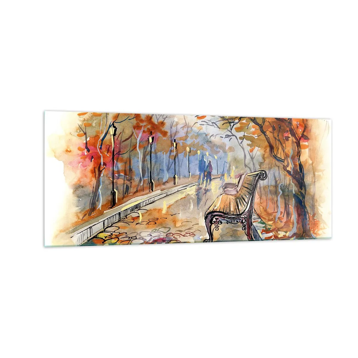 Schilderen op glas - Samen wandelen in de herfst - 100x40 cm