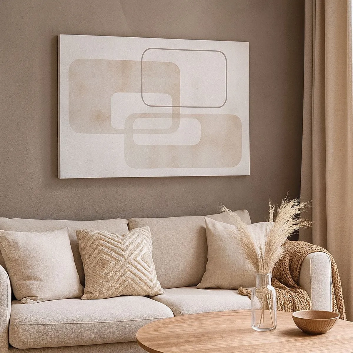 Schilderen op canvas - Een minimalistische compositie met rechthoeken in beige tinten op een subtiele achtergrond. - 70x50cm - Geometrische voeg - Moderne wanddecoratie voor woonkamer en slaapkamer ARTTOR