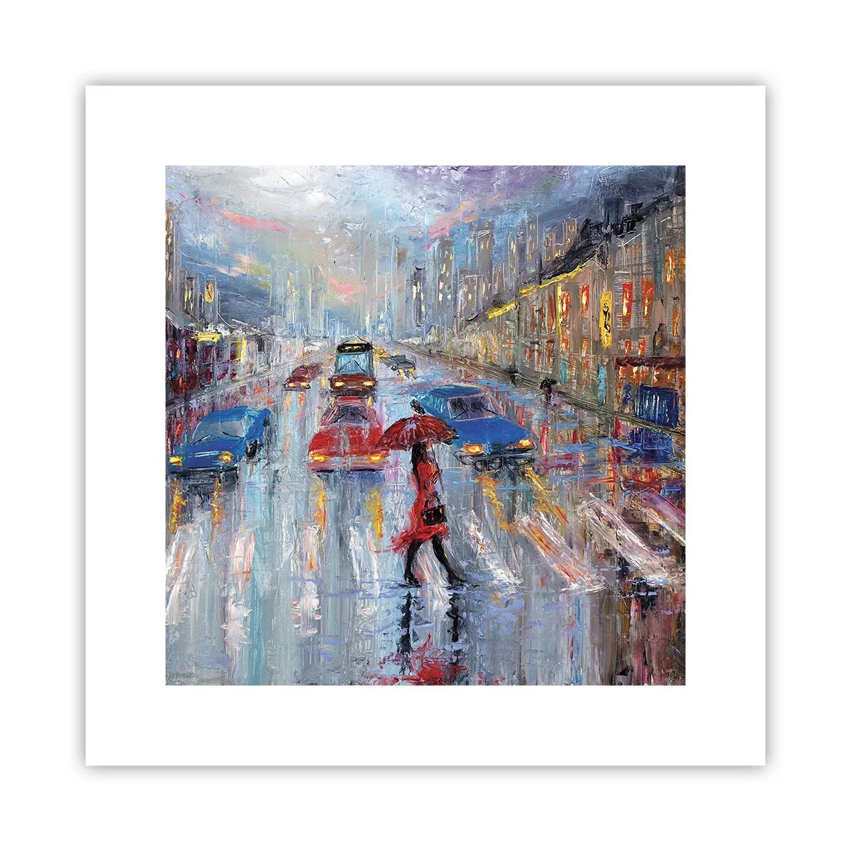 Poster - Regenachtige middag in de stad - 30x30 cm