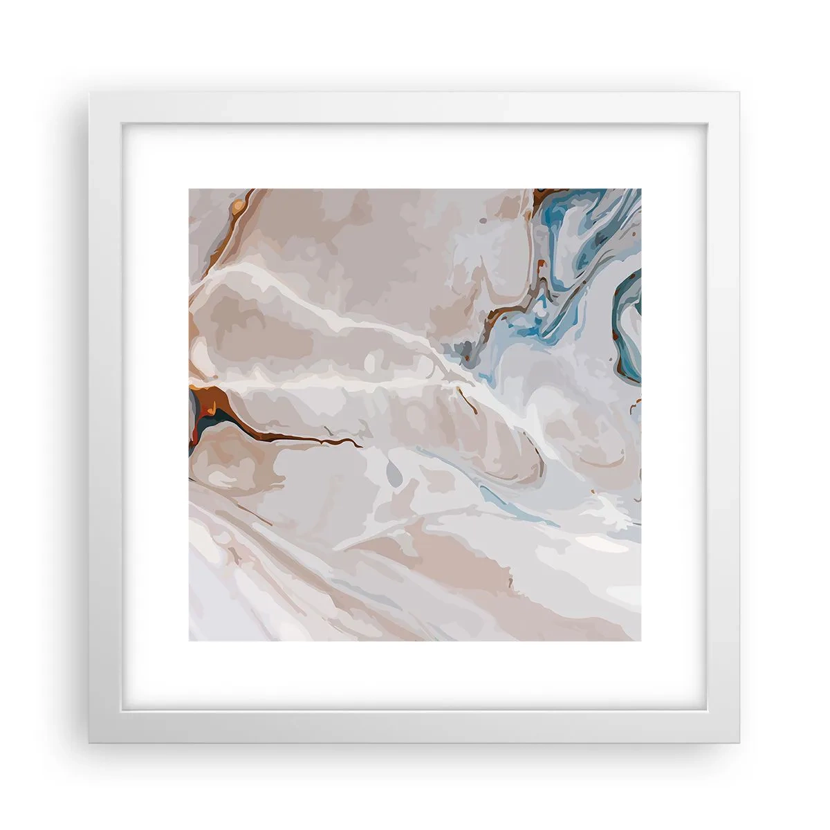 Poster in een witte lijst - Blauw kronkelt onder het wit - 30x30 cm