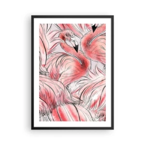 Poster in een zwarte lijst - Een subtiel flamingopatroon in roze tinten - 50x70cm - Vogelcorps de ballet - Moderne wanddecoratie voor woonkamer en slaapkamer ARTTOR