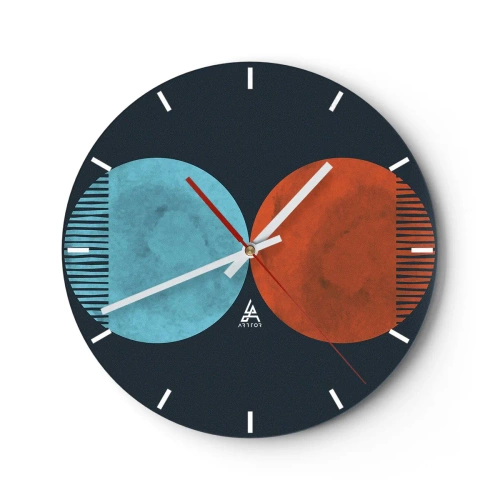 Wandklok - Klok - Een combinatie van blauwe en rode cirkels met geometrische lijnen - 30x30cm - Alleen geometrie? - Moderne wanddecoratie voor woonkamer, keuken en slaapkamer ARTTOR