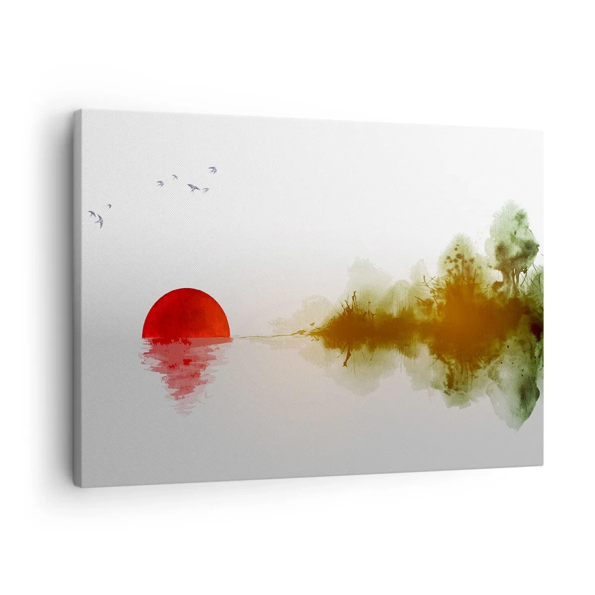 Schilderen op canvas - Abstracte zonsondergang boven een meer met weerspiegeling - 70x50cm - Een belofte van vrede - Moderne wanddecoratie voor woonkamer en slaapkamer ARTTOR