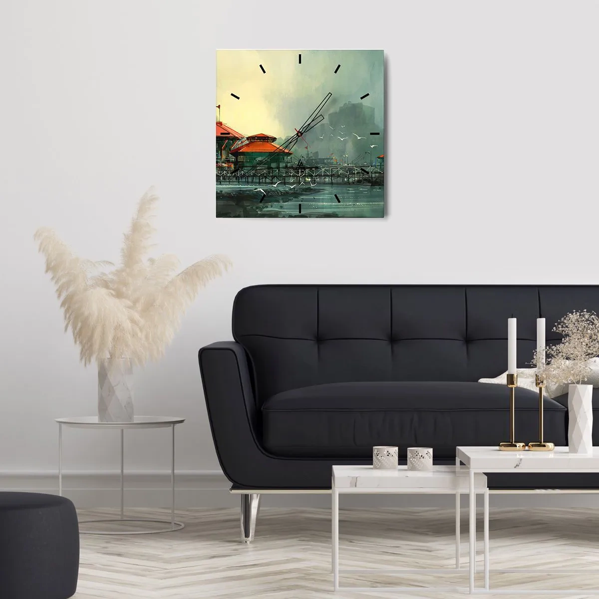 Wandklok - Klok - Een zonnige dag in de haven - 30x30 cm