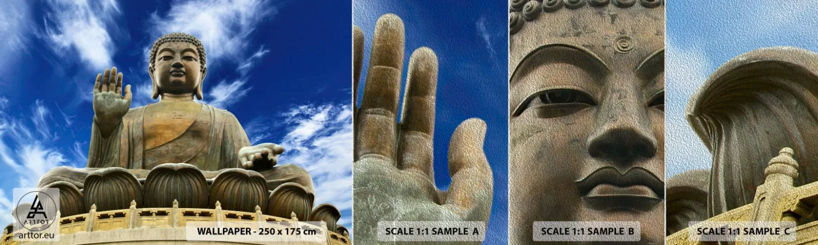 Fotobehang Monster Premium Sand - Leef zonder angst - Boeddha, Religie, Azië - 100x30 cm