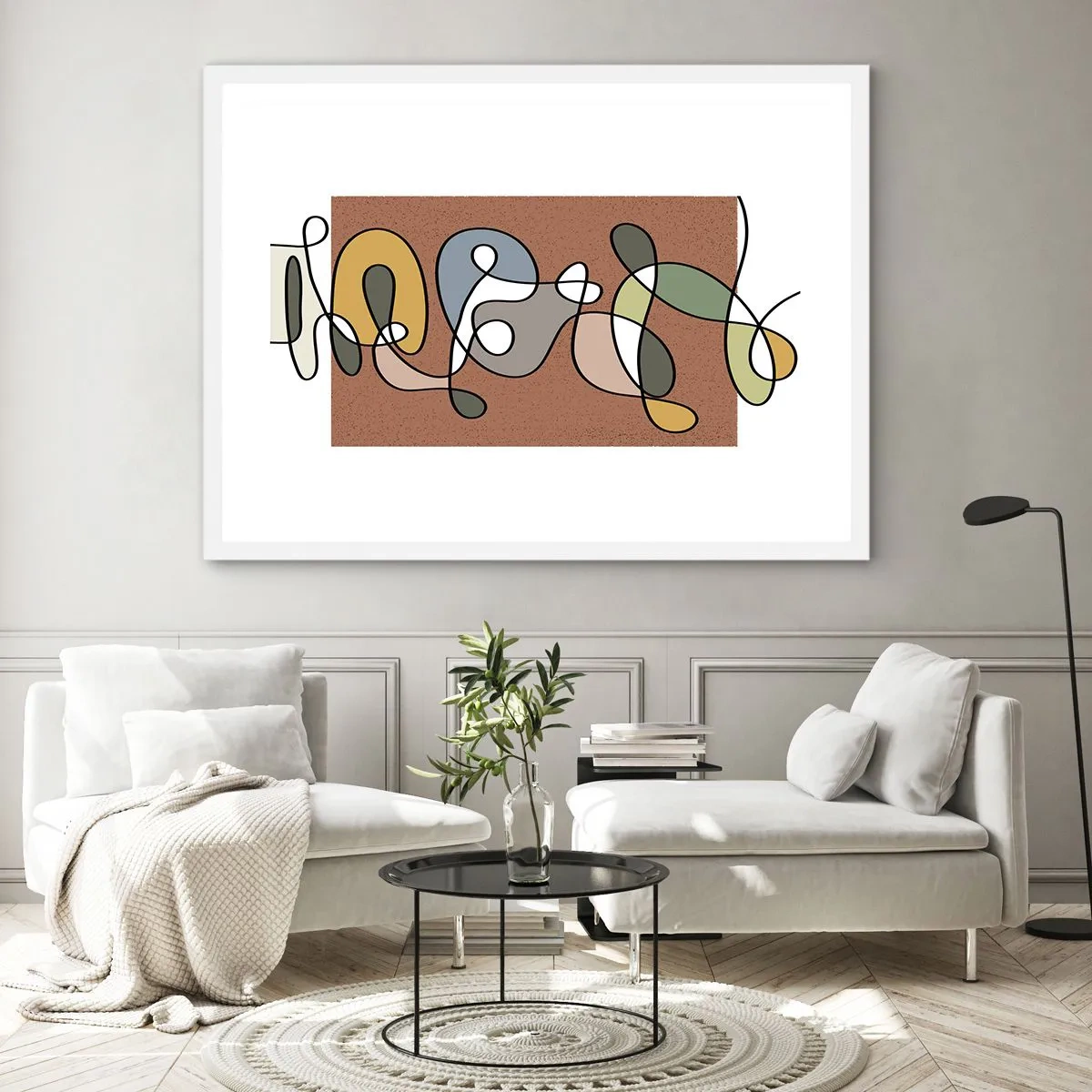 Poster in een witte lijst - Abstractie die het glimlachen waard is - 100x70 cm
