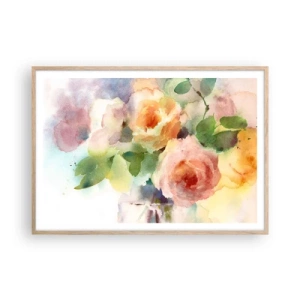 Een poster in een licht eiken lijst - Delicaat als aquarel - 100x70 cm