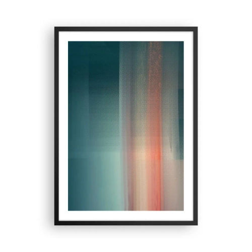 Poster in een zwarte lijst - Een abstract lichtspel in tinten turquoise en rood. - 50x70cm - Abstractie: golven van licht - Moderne wanddecoratie voor woonkamer en slaapkamer ARTTOR