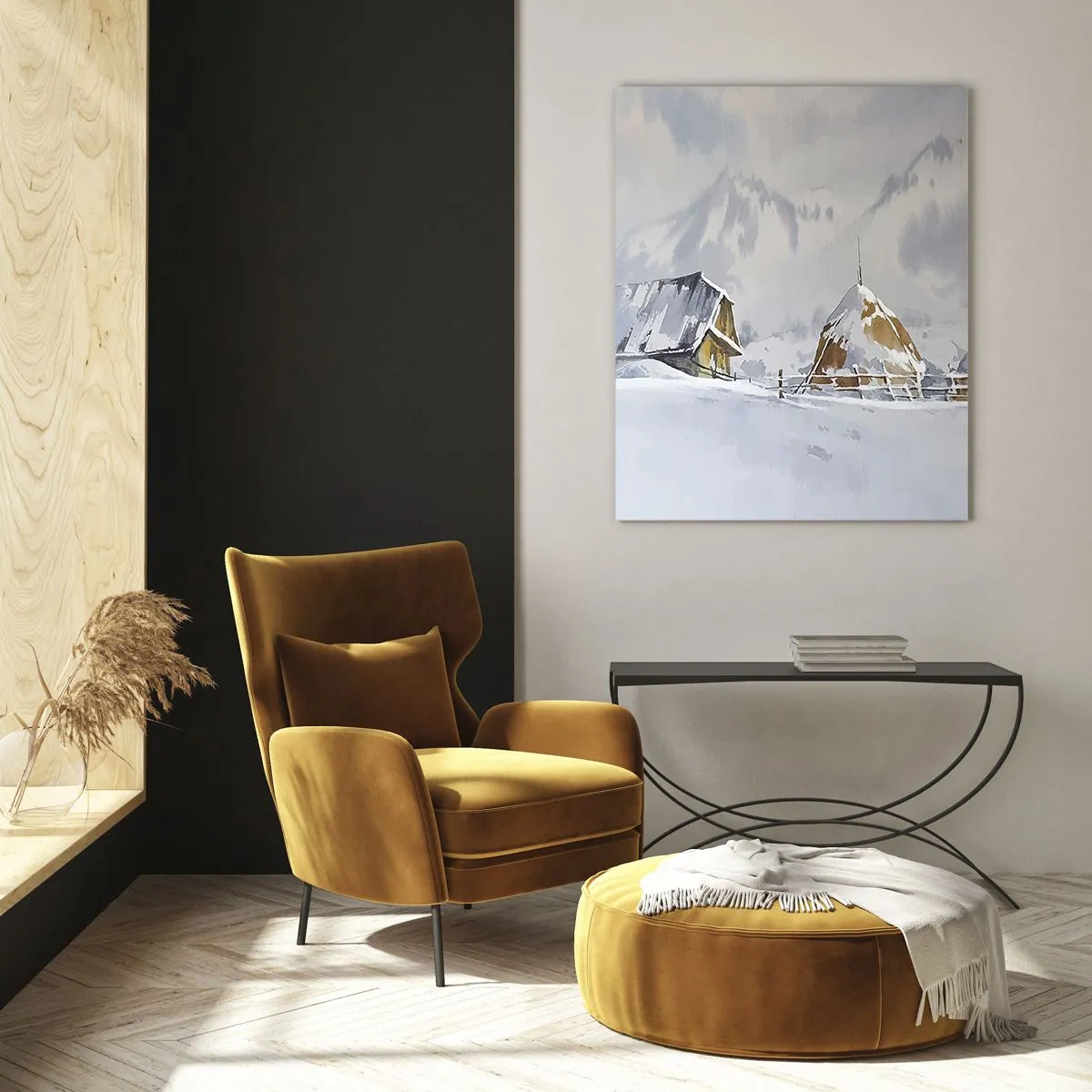 Schilderen op glas - In een besneeuwde vallei - 70x100 cm