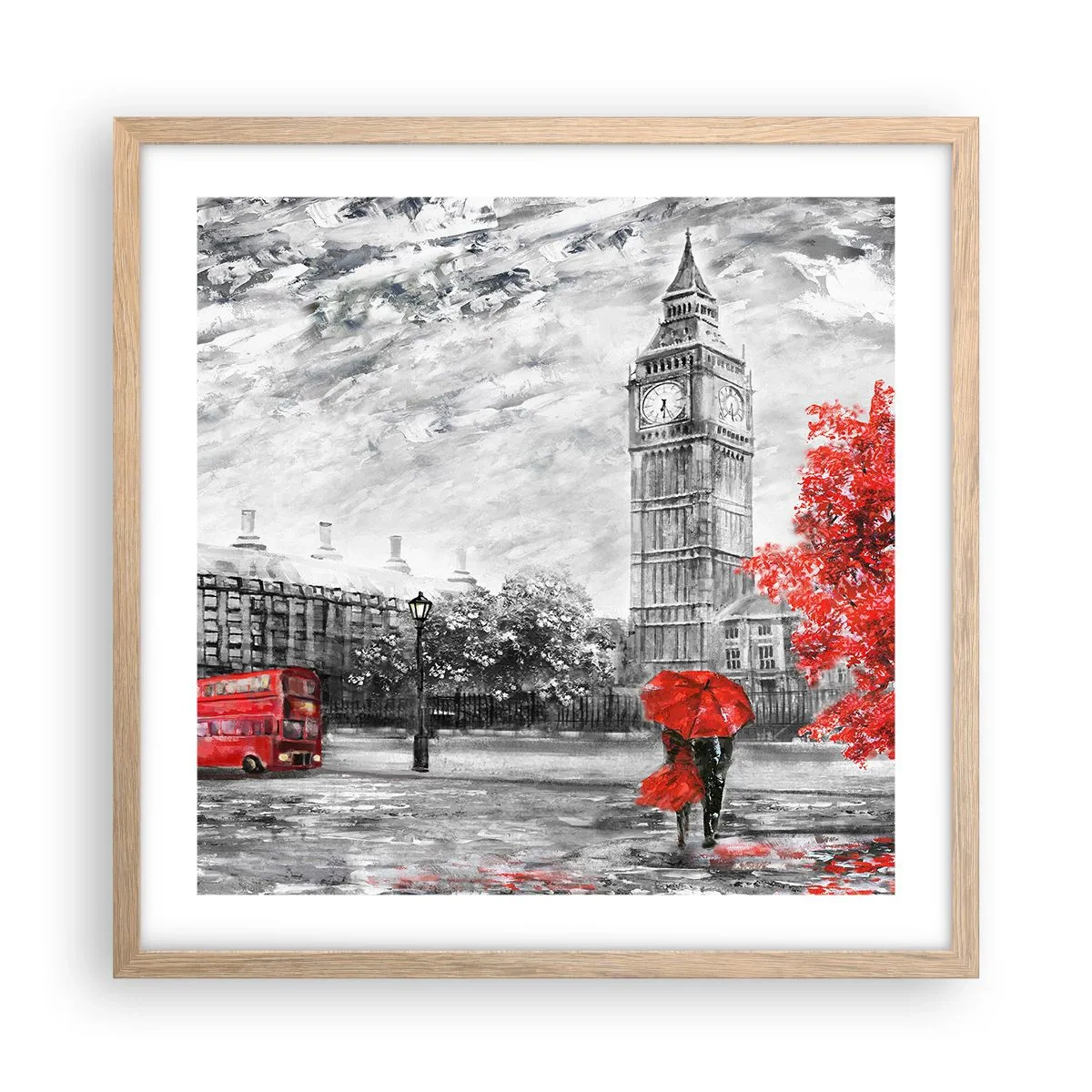 Een poster in een licht eiken lijst - Een spannende dag - 50x50 cm