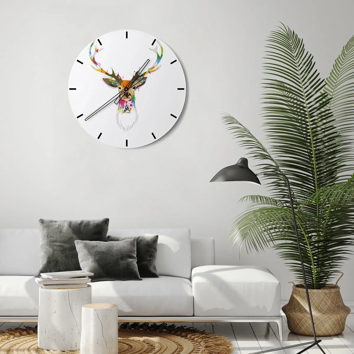 Wandklok - Klok - Een zacht hert badend in kleur - 40x40 cm