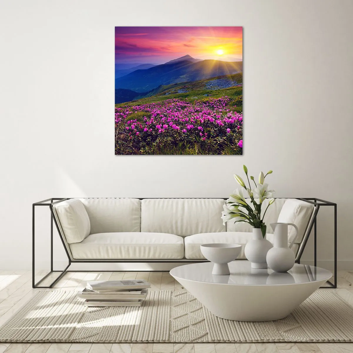 Schilderen op glas - … En eromheen ruikt het naar bergdennen en de geur van kruiden - 30x30 cm