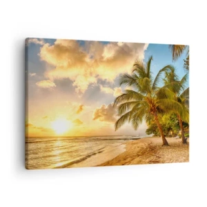 Schilderen op canvas - Strand met palmbomen en een zonsondergang over de oceaan - 70x50cm - Eeuwige zomer, altijd vakantie - Moderne wanddecoratie voor woonkamer en slaapkamer ARTTOR