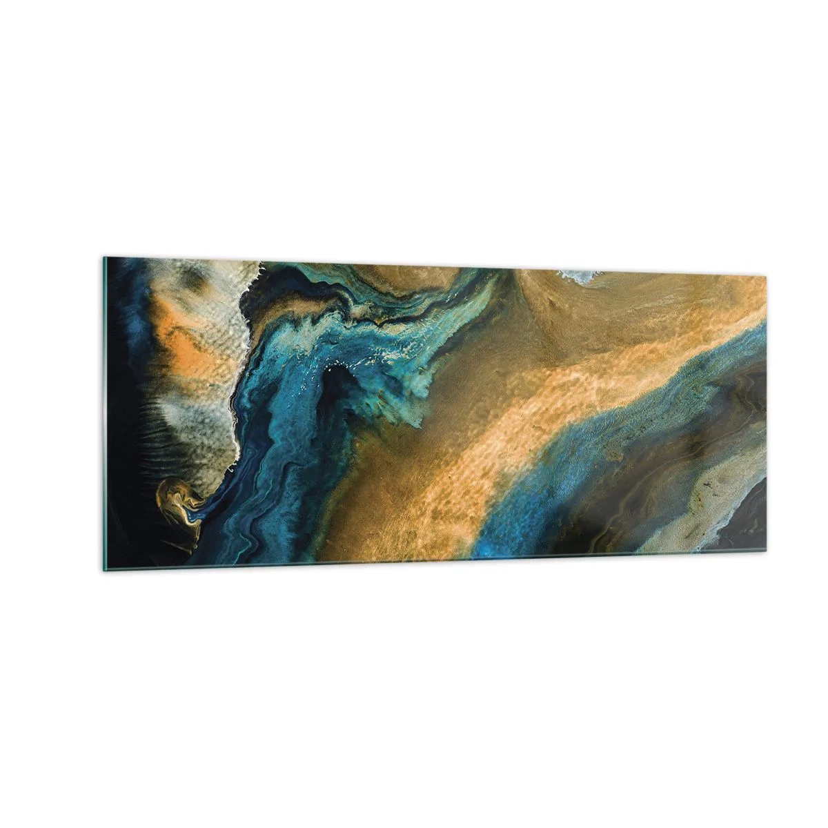 Schilderen op glas - Blauw - geel - wederzijdse invloeden - 100x40 cm
