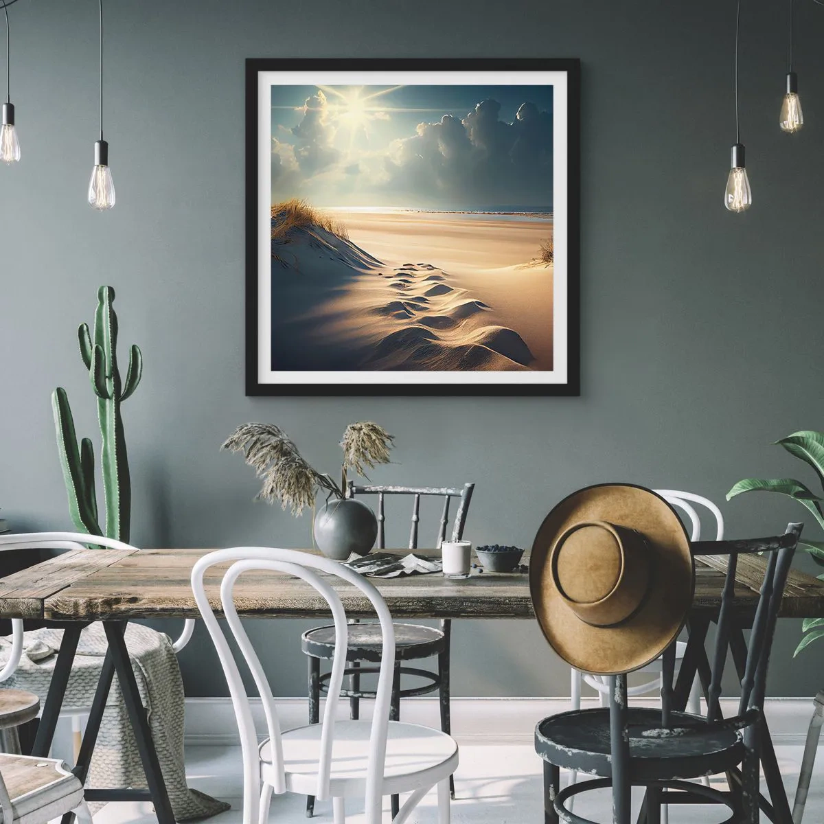 Poster in een zwarte lijst - Een rustgevend landschap - 30x30 cm