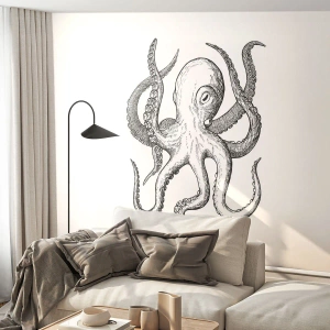 Zelfklevend Fotobehang Deluxe Sticker - Dansend met de golven - Octopus, Tekening, Kust - 100x70 cm