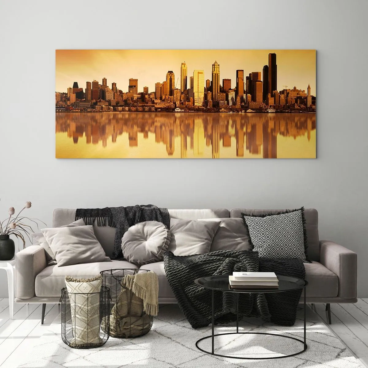 Schilderen op glas - De stilte van de metropool - 90x30 cm