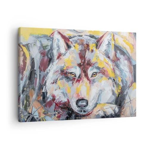 Schilderen op canvas - Artistiek portret van een wolf in intense kleuren - 70x50cm - Gemoedsrust onder dierbaren - Moderne wanddecoratie voor woonkamer en slaapkamer ARTTOR