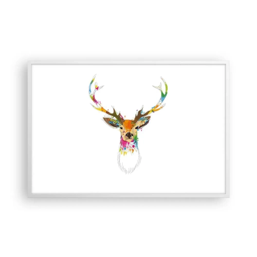 Poster in een witte lijst - Een zacht hert badend in kleur - 91x61 cm
