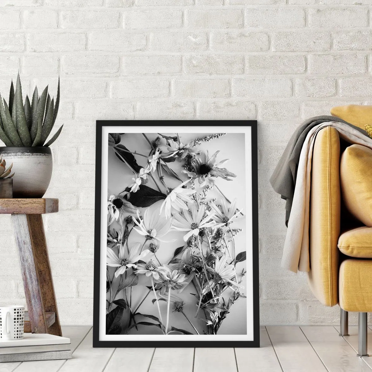 Poster in een zwarte lijst - Niet-boeket bloemen - 40x50 cm