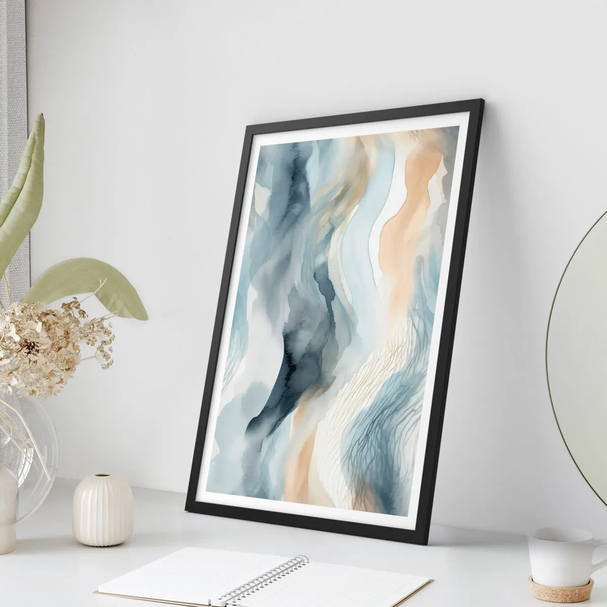 Poster in een zwarte lijst - Besneeuwde en mistige abstractie - 70x100 cm