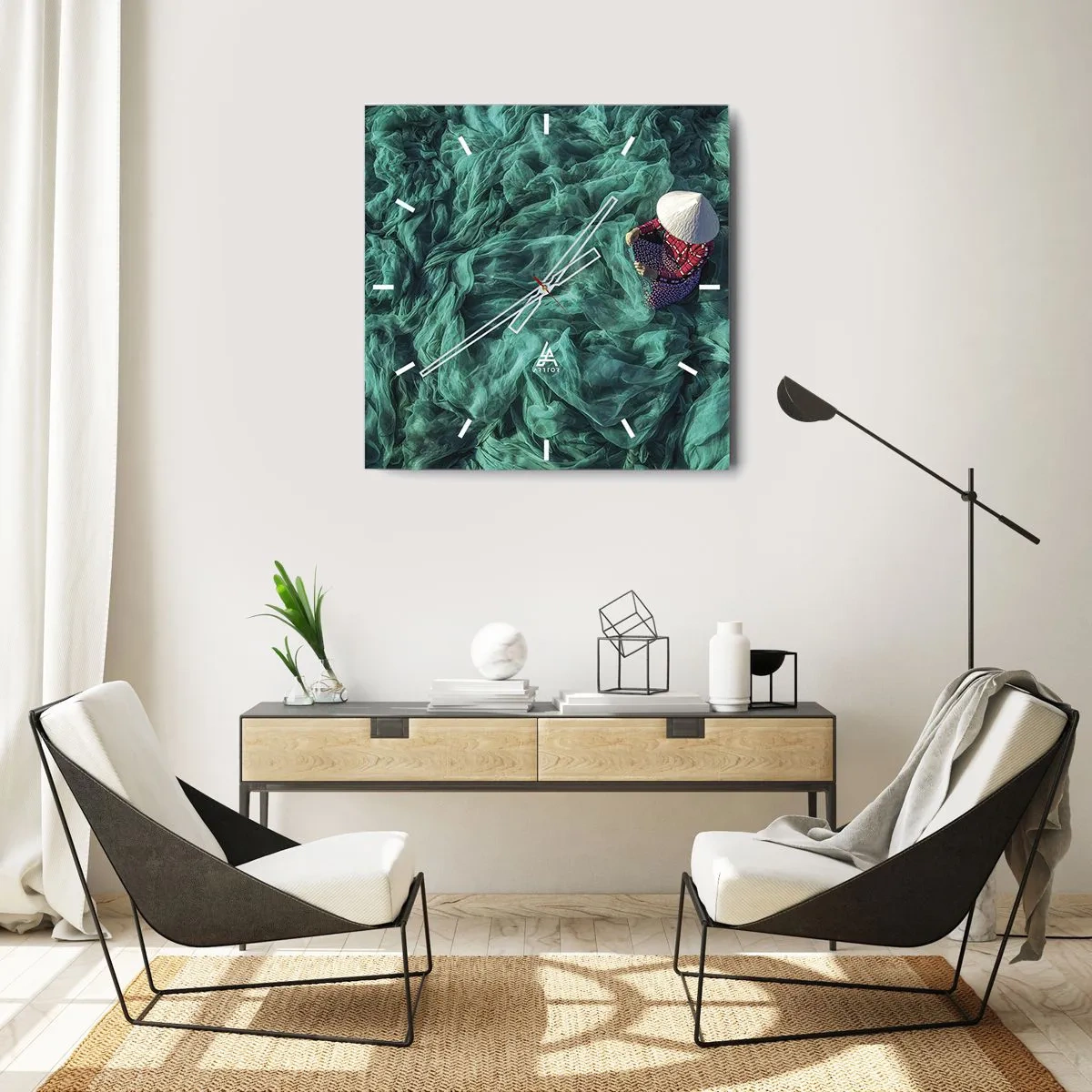 Wandklok - Klok - In een zee van netten - 30x30 cm