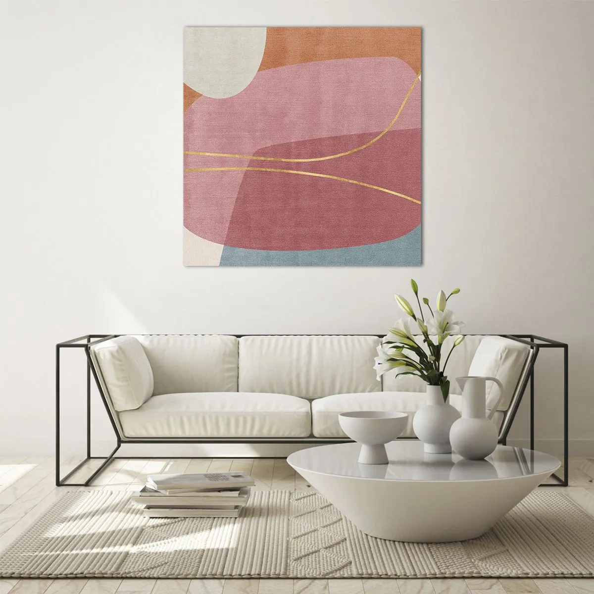 Schilderen op glas - Pastelkleurcompositie met gouddraad - 40x40 cm