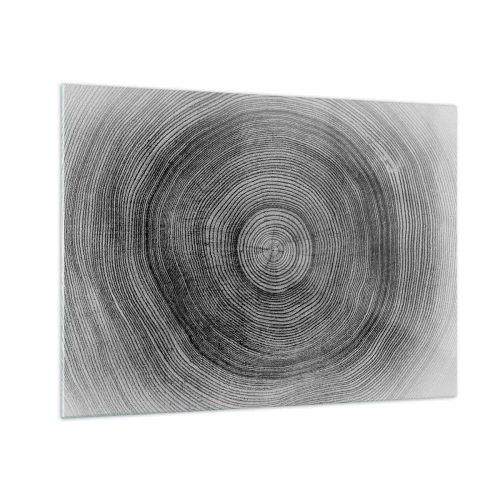 Schilderen op glas - Concentrische lijnen van boomringen gepresenteerd in een zwart-witte esthetiek - 70x50cm - Teken van de tijden - Moderne wanddecoratie voor woonkamer en slaapkamer ARTTOR