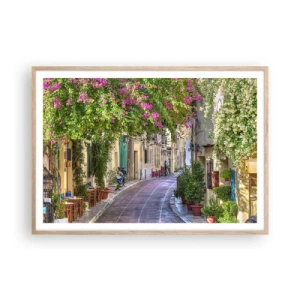 Een poster in een licht eiken lijst - Bloeiende steeg - 100x70 cm